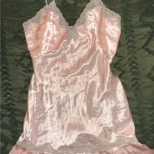 Victoria's Secret Pink Satin Chemise with Gray Lace
